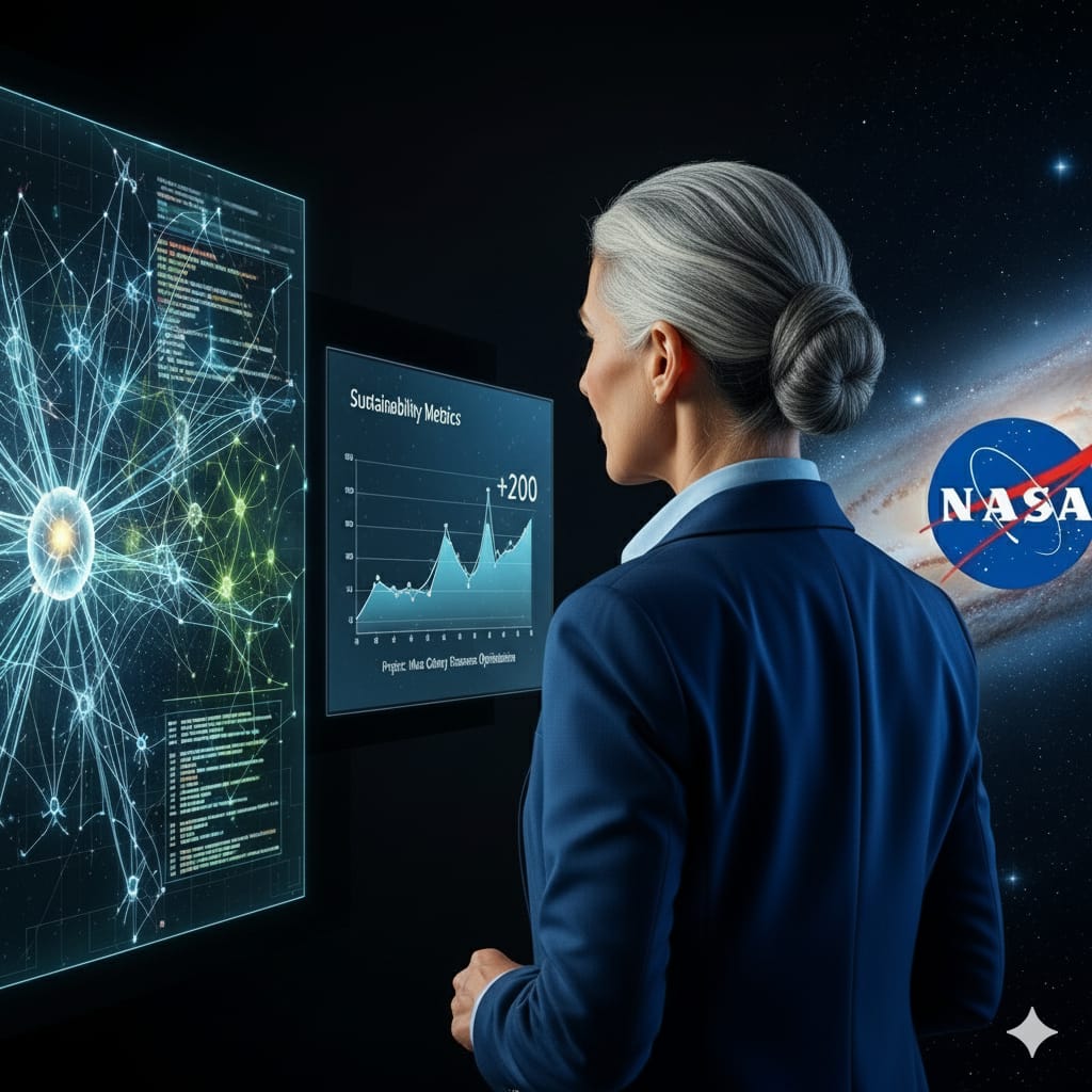 Retrato de María Jesús Puerta Angulo, ingeniera catalana ganadora del concurso NASA con su proyecto Esperanza basado en inteligencia artificial.