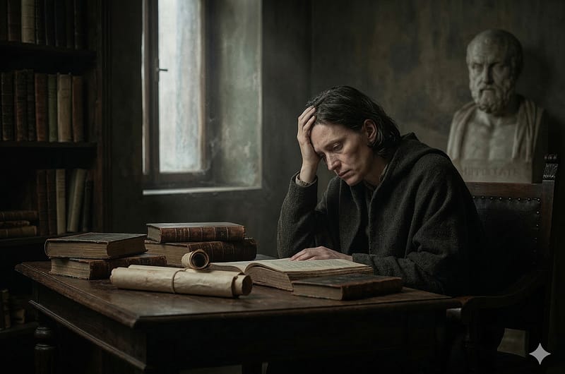 Representación artística y sombría de una figura humana solitaria en la oscuridad, simbolizando la lucha histórica contra la depresión y la melancolía.